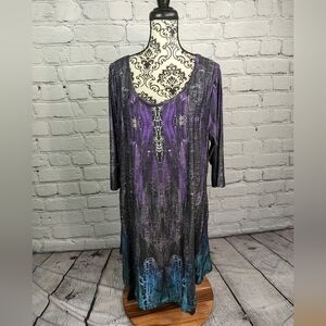 Simply Aster Women's Long Sleeve Stretch Knit Geometric Print Dress Sz 2x b20a